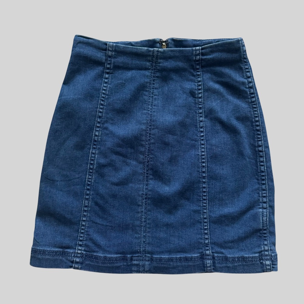 Free People Womens Blue Denim Mini Skirt Dark Wash Stretch Sz‎ 0 Indie Bodycon